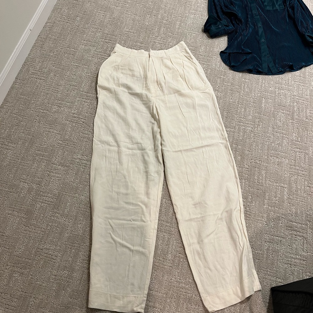 Free People Cream Wide-Leg Trousers